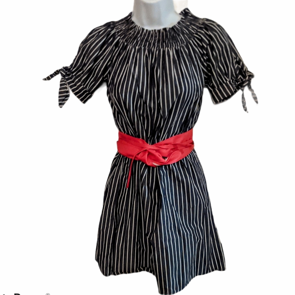 Tacera Trapeze Striped Dress Navy Blue & White sz.S/M